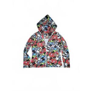 Snoskins Hooded Skull Hoodie with Colorful Graffiti Print - L